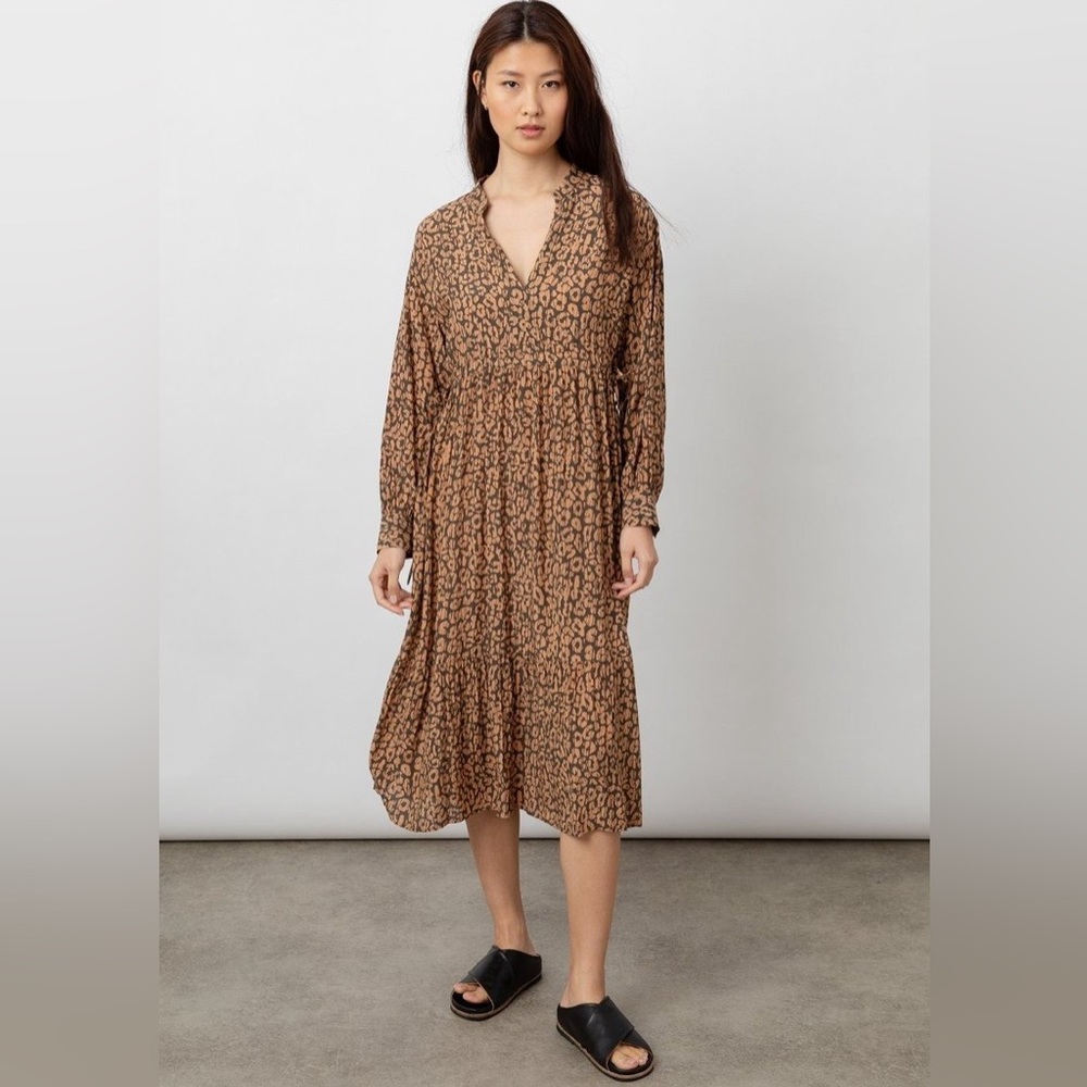 Rails Maple Batik Cheetah Print Midi Tiered Dress